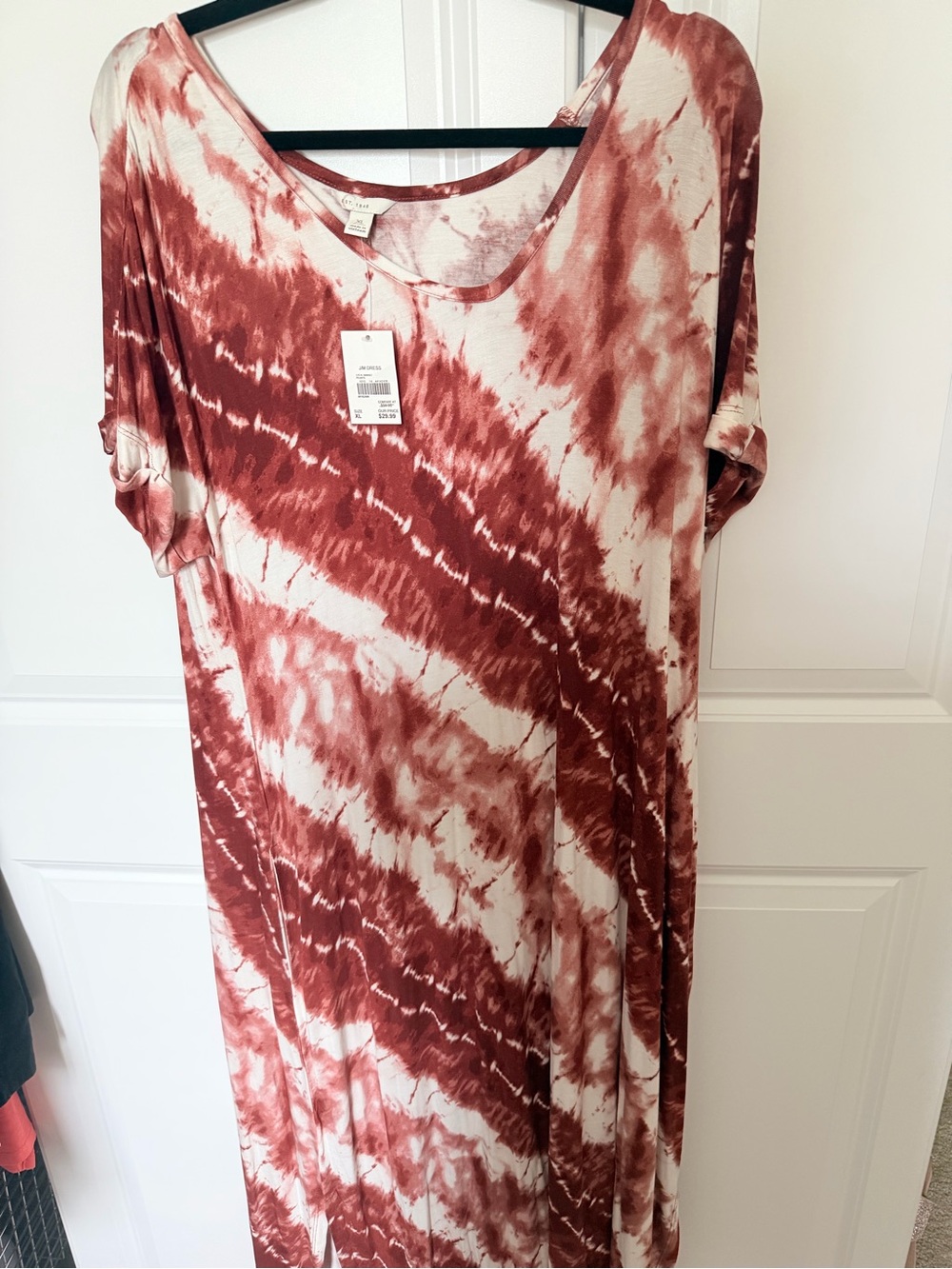 Tie-Dye Short Sleeve Maxi Dress - Rust and Cream